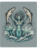 Mermaid Holding Salmon Metal Art Sign — Nautical Wall Decor for Fishermen & Coastal Homes
