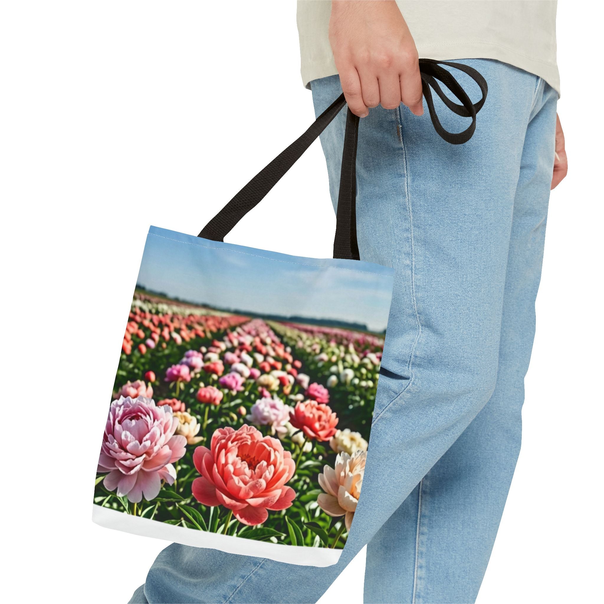 Floral Peony Field Tote Bag — Summer Garden All-Over Print