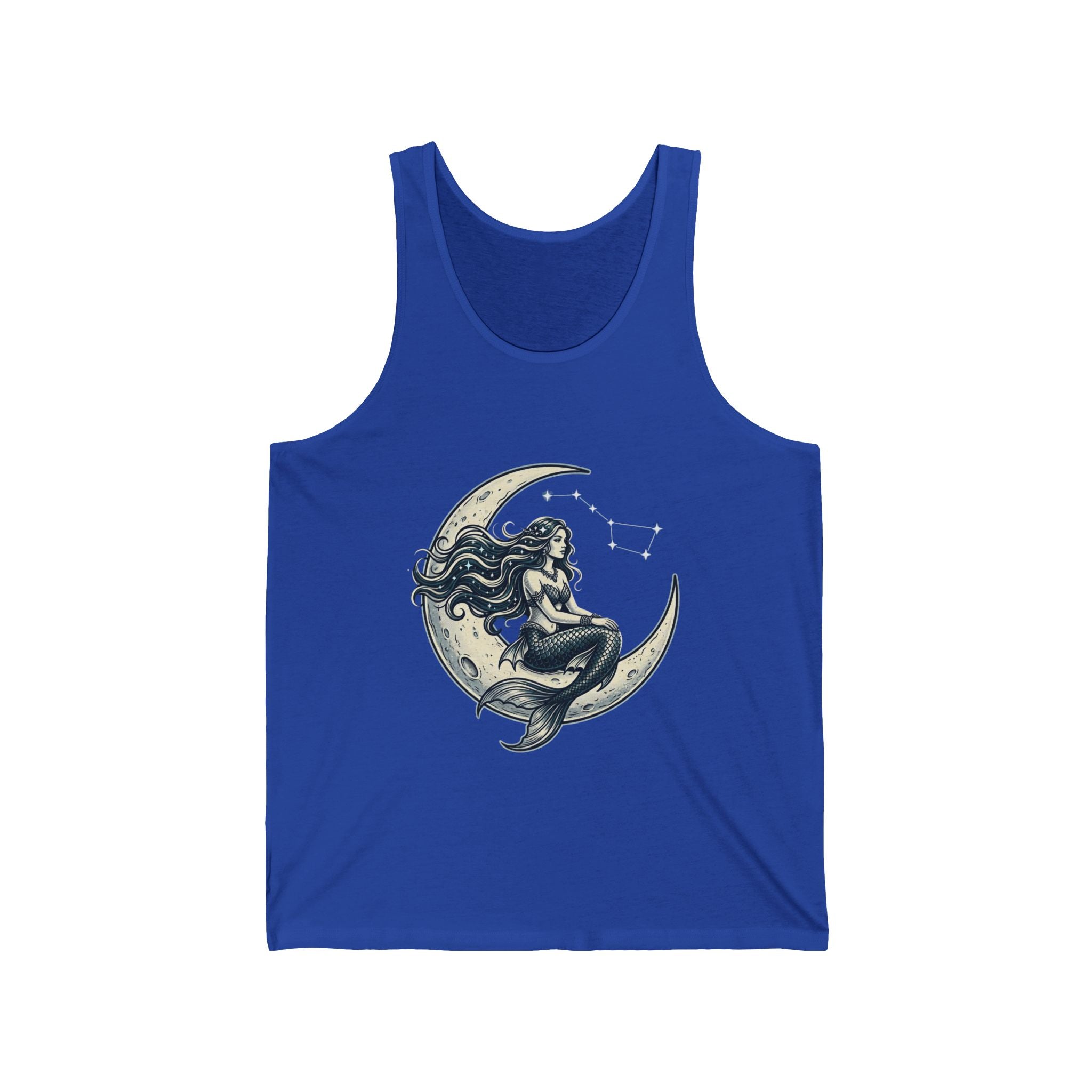 Mermaid on Crescent Moon Tank Top — Vintage Nautical Mermaid Graphic Tank