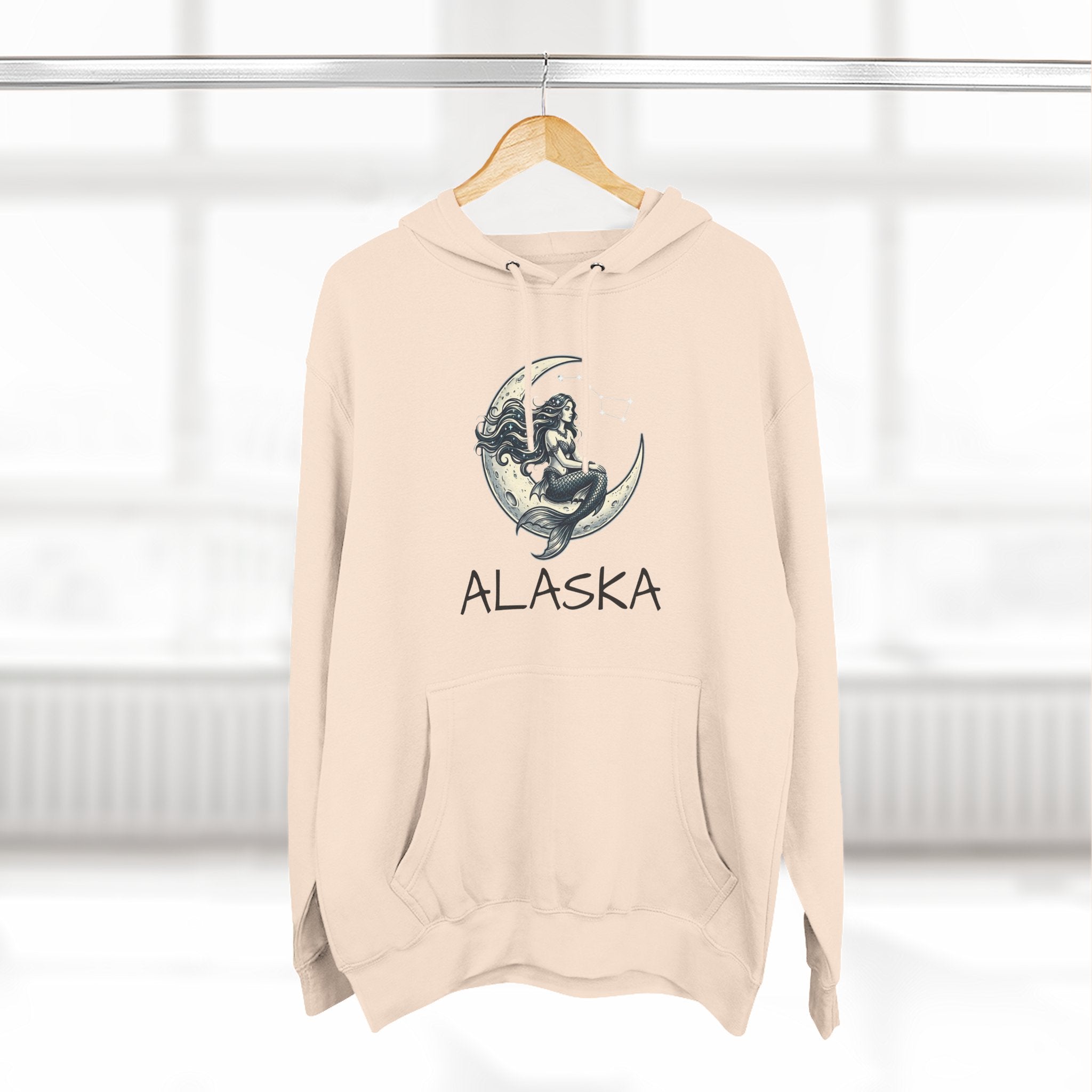 Moon Mermaid Hoodie — Vintage Crescent Moon Mermaid Graphic Fleece Hoodie
