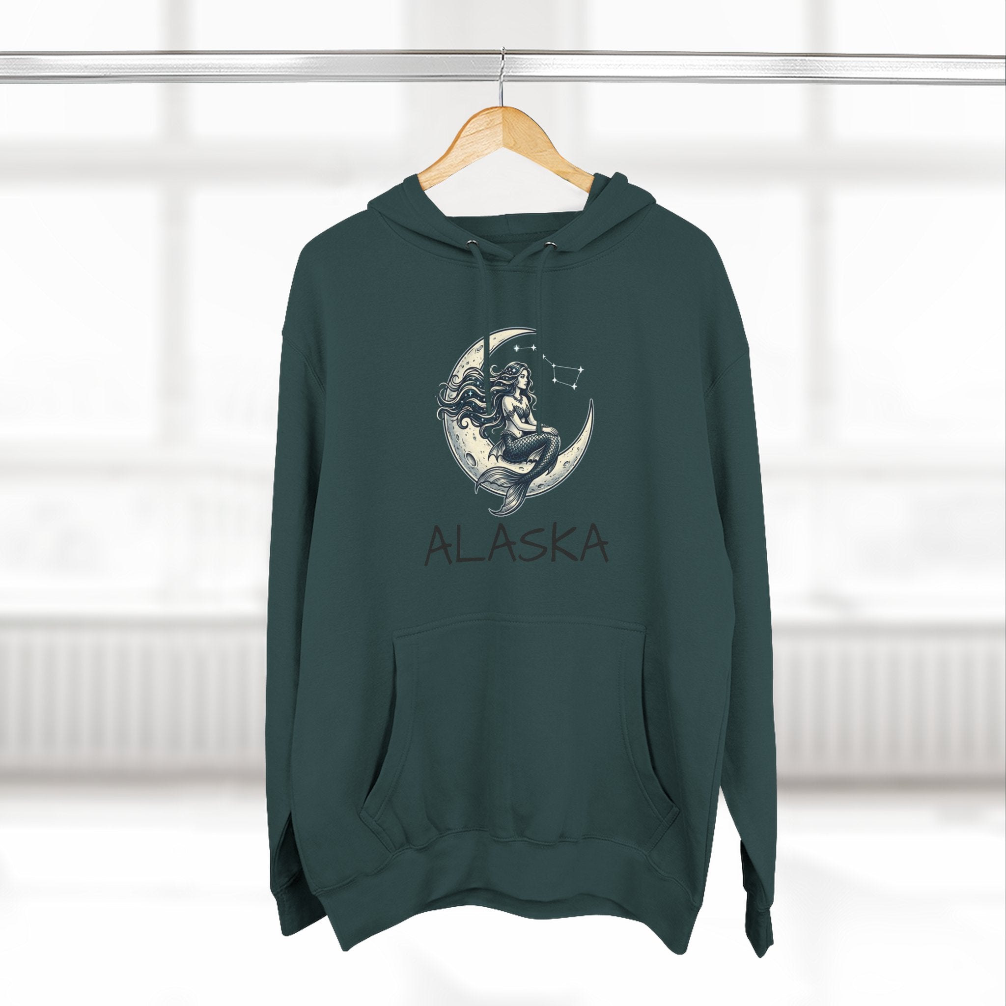 Moon Mermaid Hoodie — Vintage Crescent Moon Mermaid Graphic Fleece Hoodie
