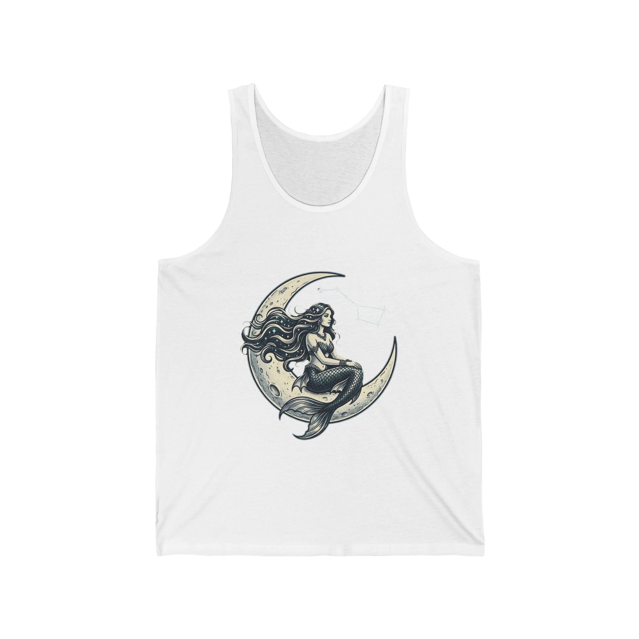Mermaid on Crescent Moon Tank Top — Vintage Nautical Mermaid Graphic Tank
