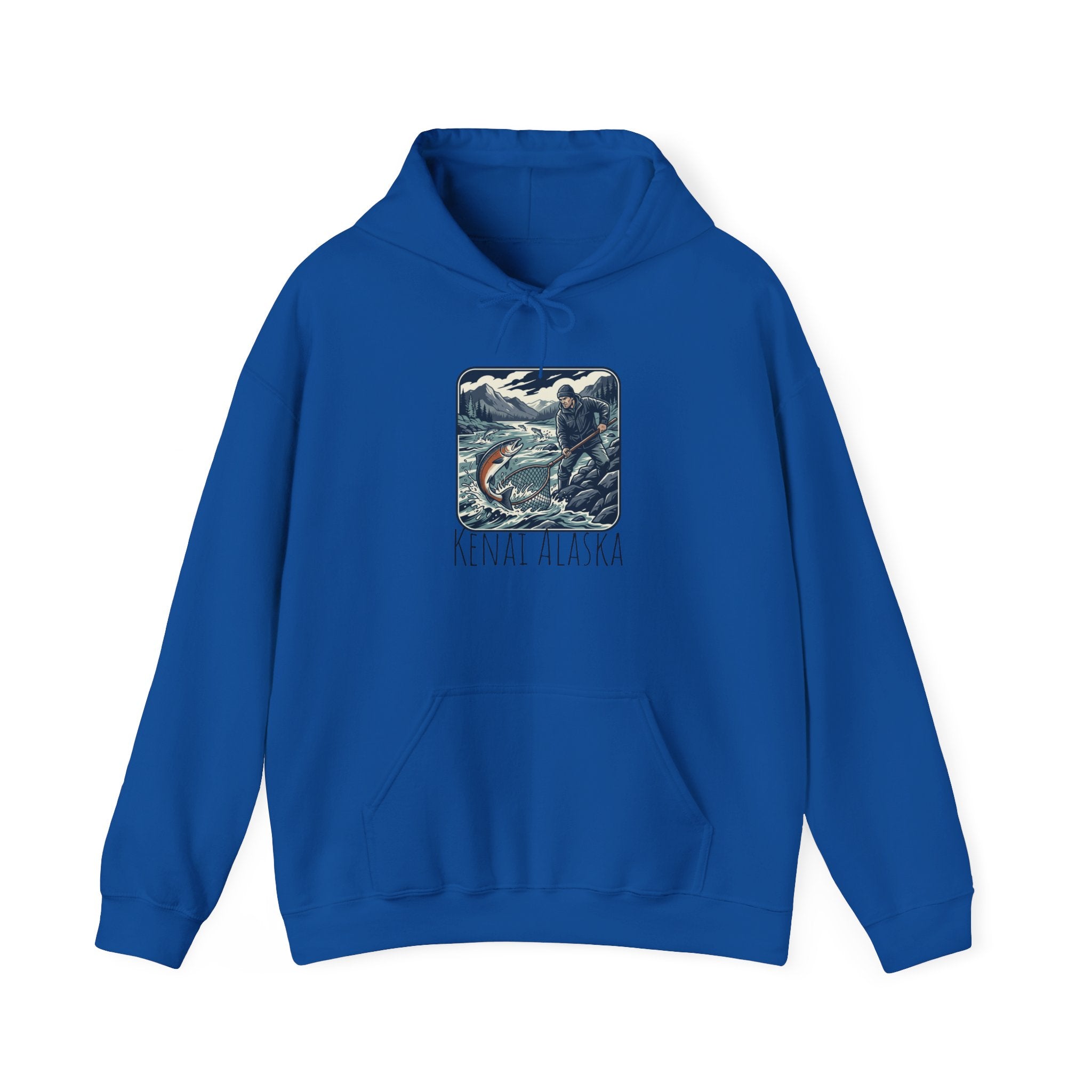 Kenai Alaska Fishing Hoodie – Vintage Salmon & River Scene
