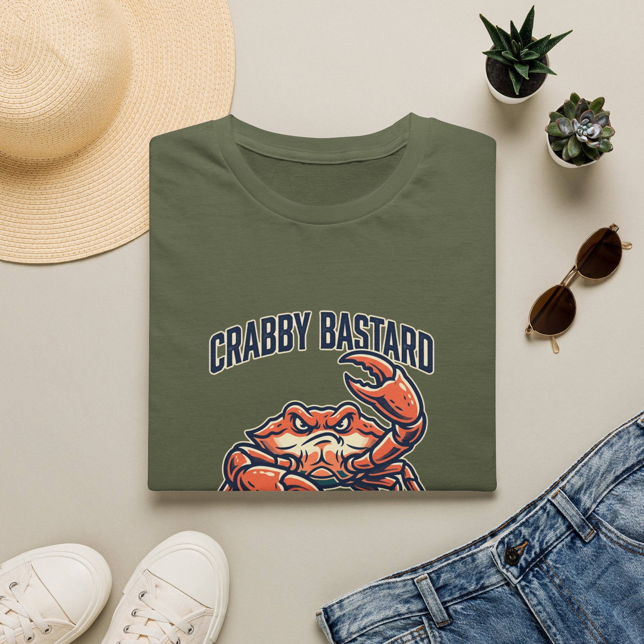 T-Shirt — 'Crabby Bastard' Funny Crab Graphic Tee, Coastal Beachwear Gift