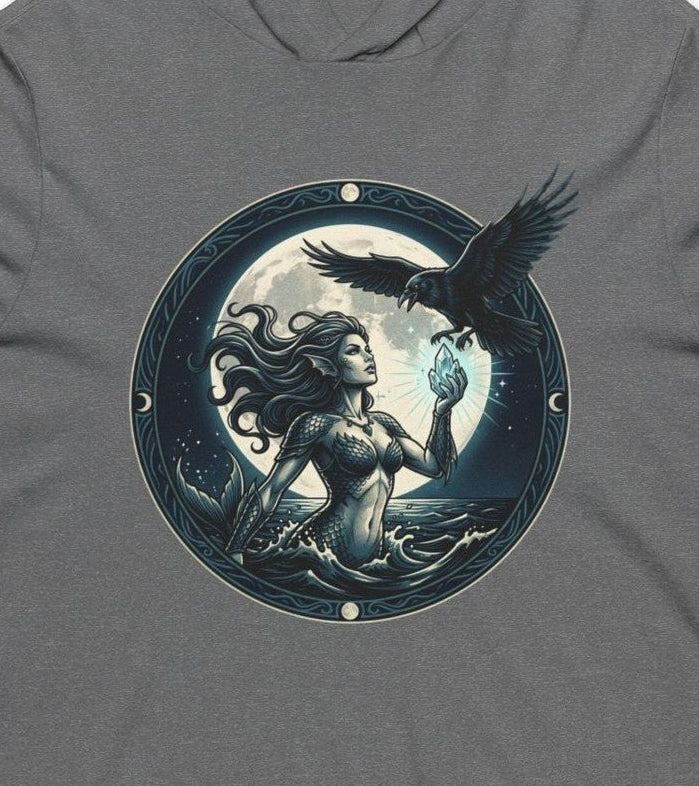 Moonlit Raven Hooded Long Sleeve Tee — Gothic Fantasy Moon Graphic