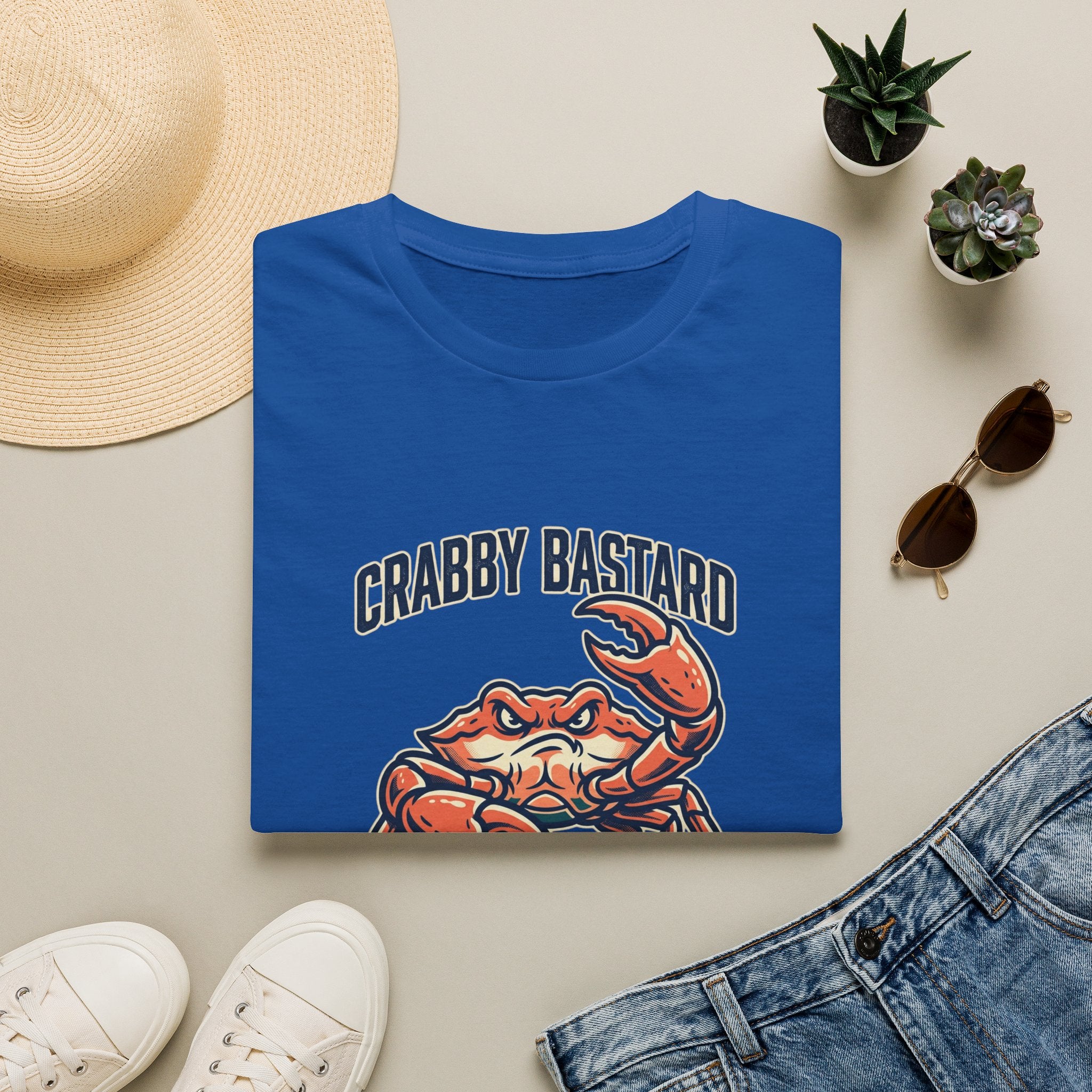 T-Shirt — 'Crabby Bastard' Funny Crab Graphic Tee, Coastal Beachwear Gift
