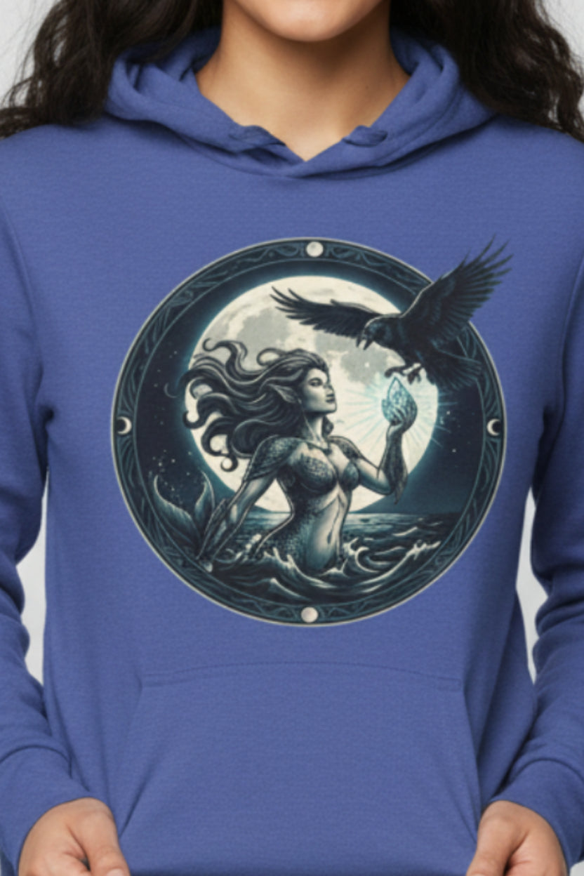 Moonlit Raven Hooded Long Sleeve Tee — Gothic Fantasy Moon Graphic