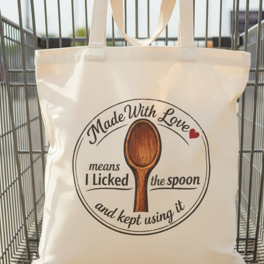 Tote Bag — "Made With Love (I Licked the Spoon)" Canvas Grocery Tote