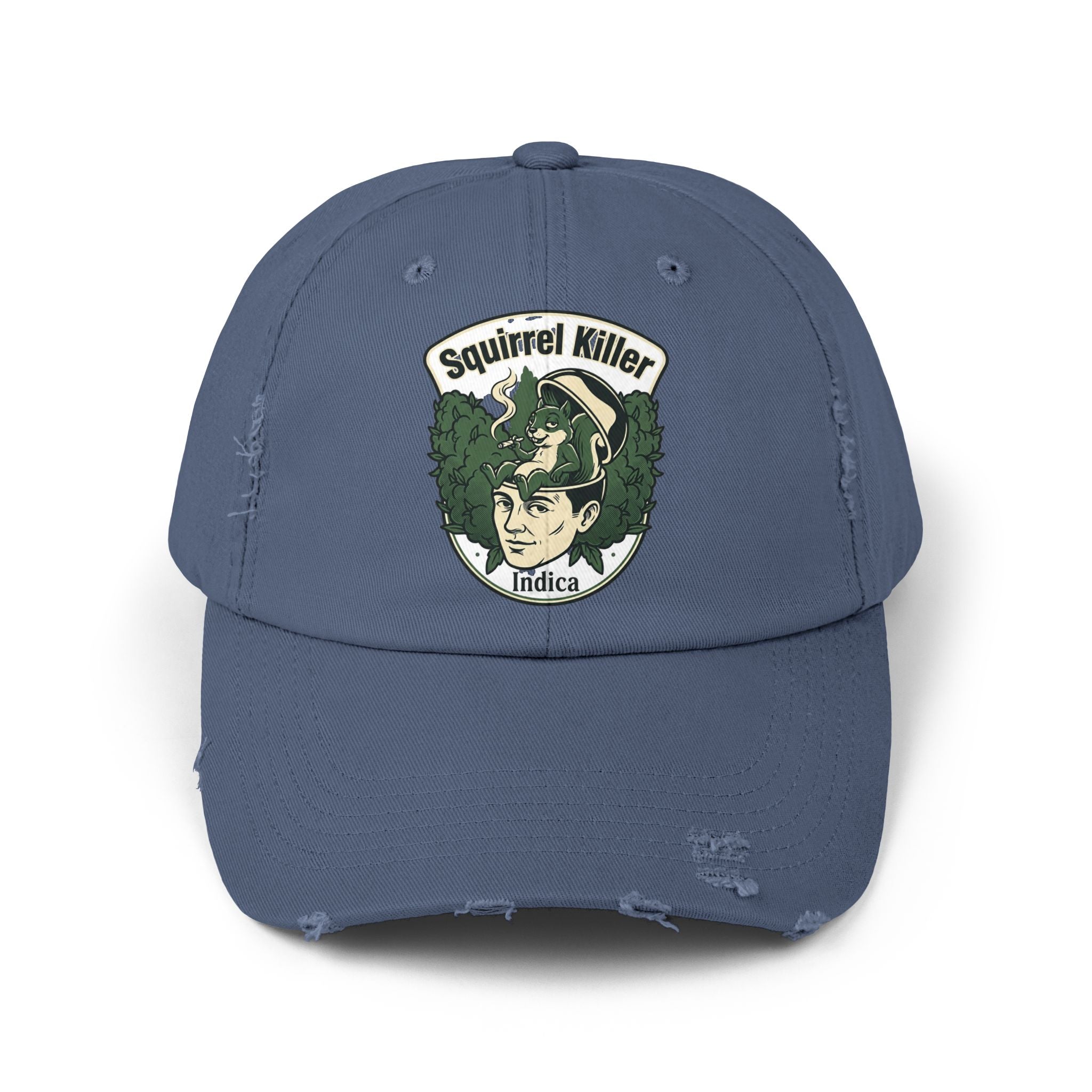 Distressed Baseball Cap — "Squirrel Killer" Retro Patch