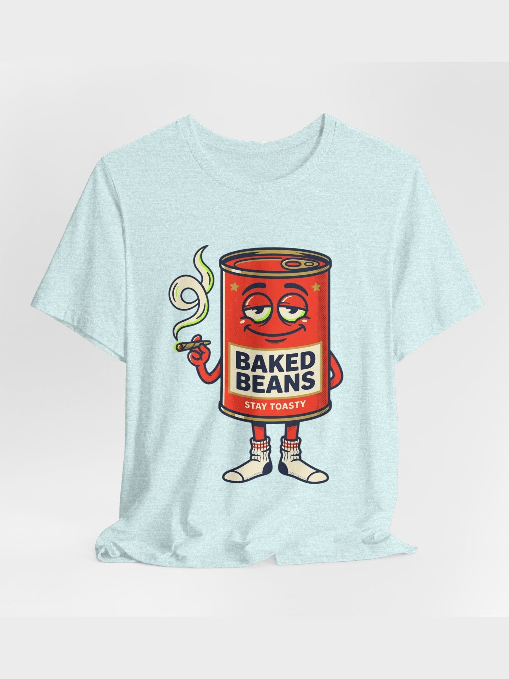 Baked Beans Graphic Tee — Retro Cartoon 'Stay Toasty' Can Design