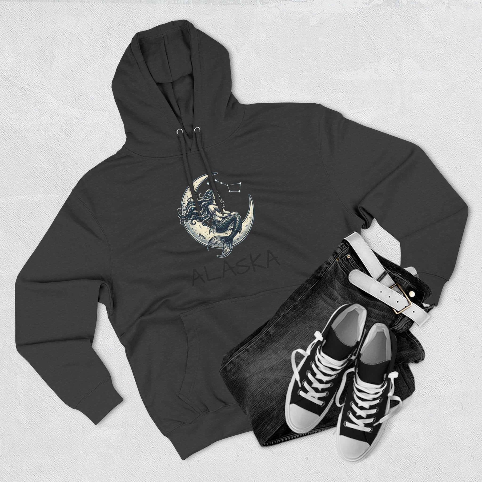 Moon Mermaid Hoodie — Vintage Crescent Moon Mermaid Graphic Fleece Hoodie