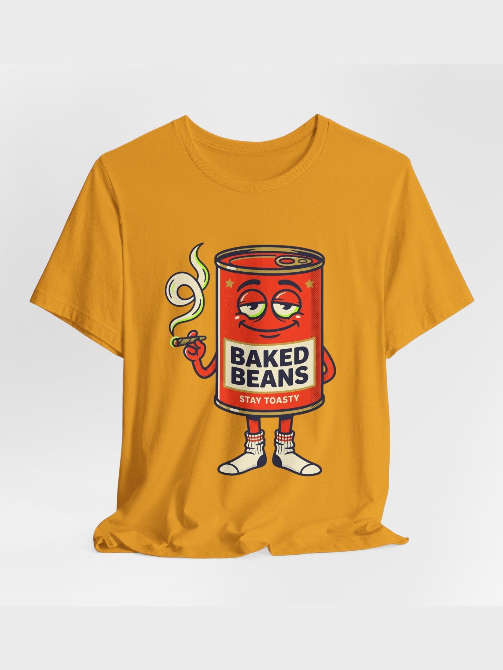 Baked Beans Graphic Tee — Retro Cartoon 'Stay Toasty' Can Design