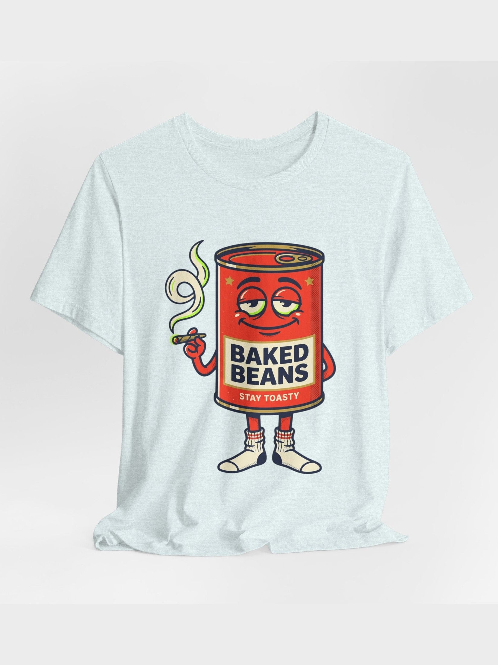 Baked Beans Graphic Tee — Retro Cartoon 'Stay Toasty' Can Design