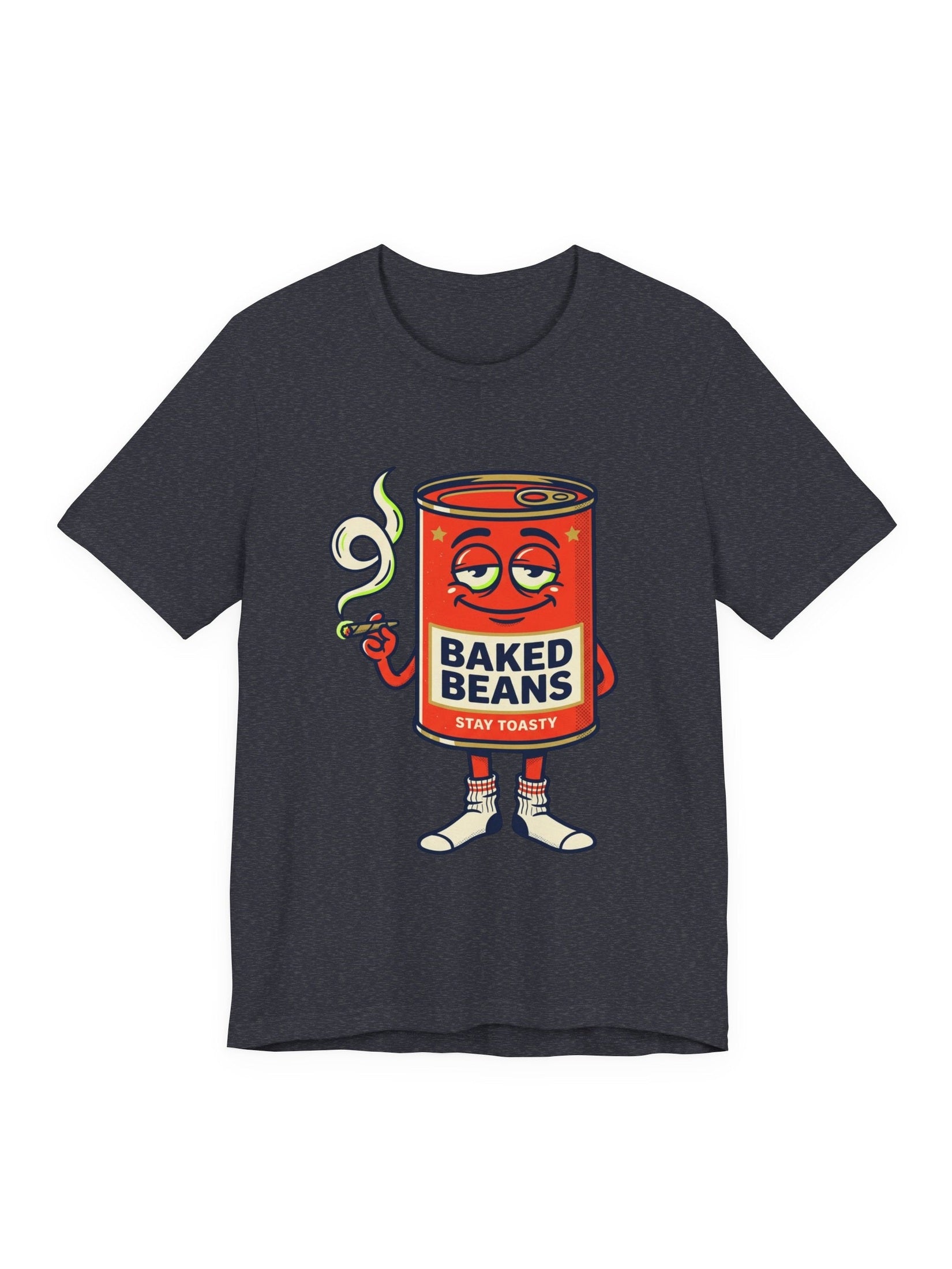 Baked Beans Graphic Tee — Retro Cartoon 'Stay Toasty' Can Design