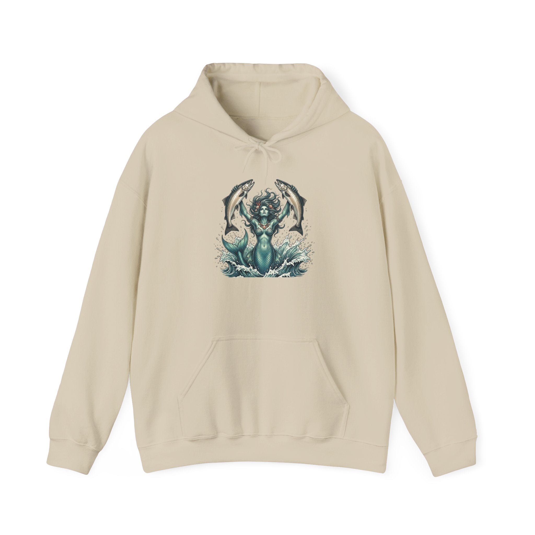 Sea Guardian Hoodie — Mythical Mermaid with Her Salmon