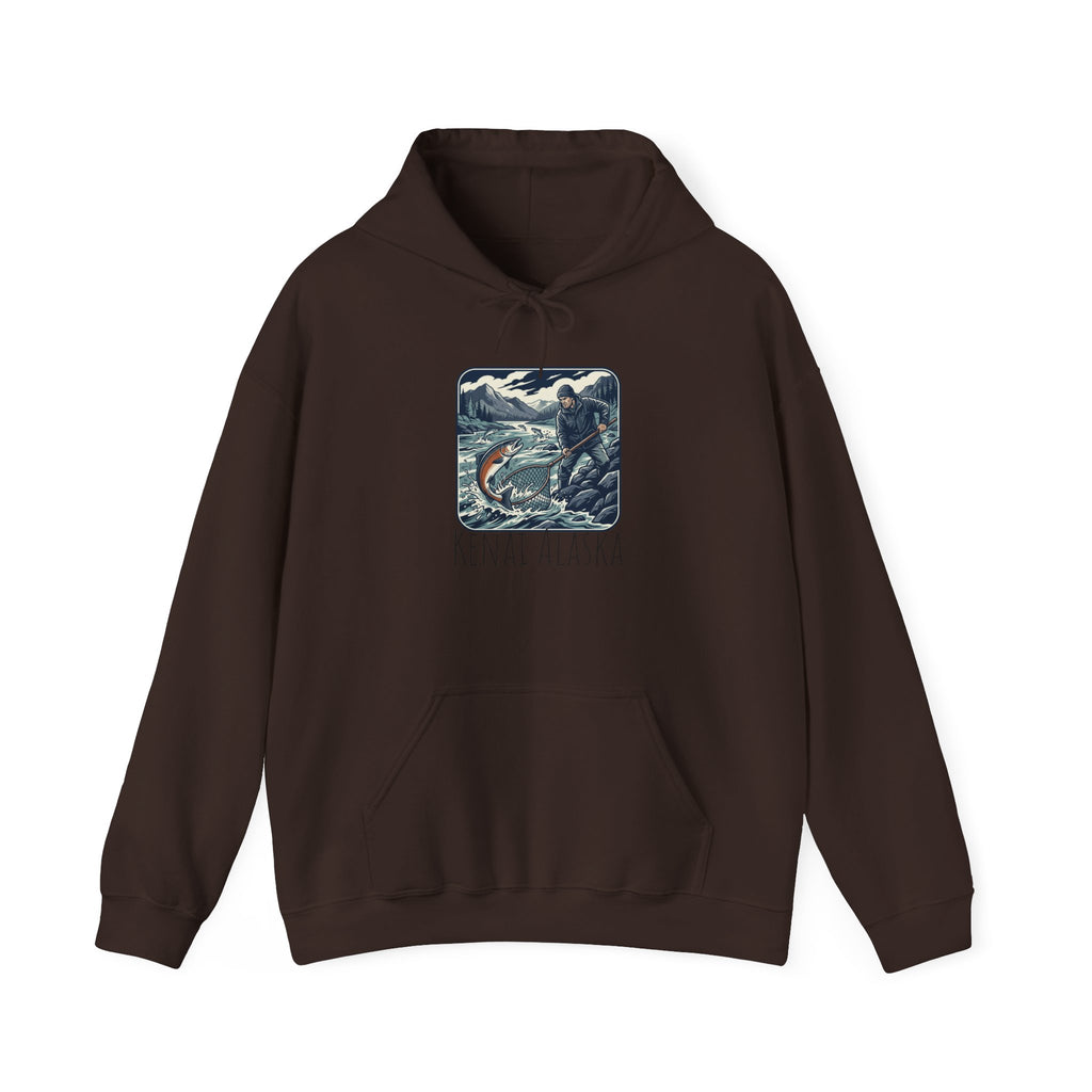 Kenai Alaska Fishing Hoodie – Vintage Salmon & River Scene