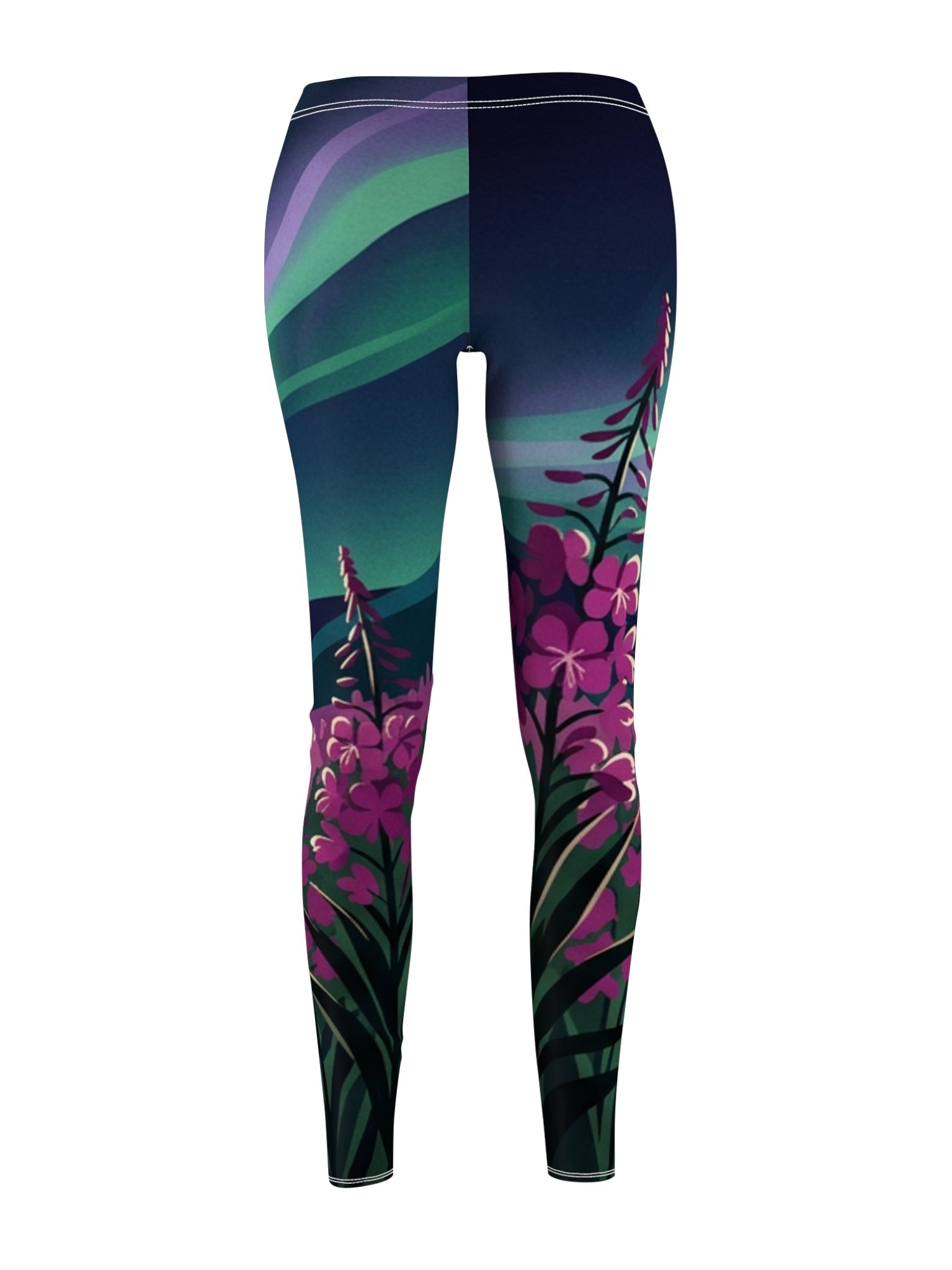 Northern Lights Floral Leggings — Aurora Night Sky Printed Leggings