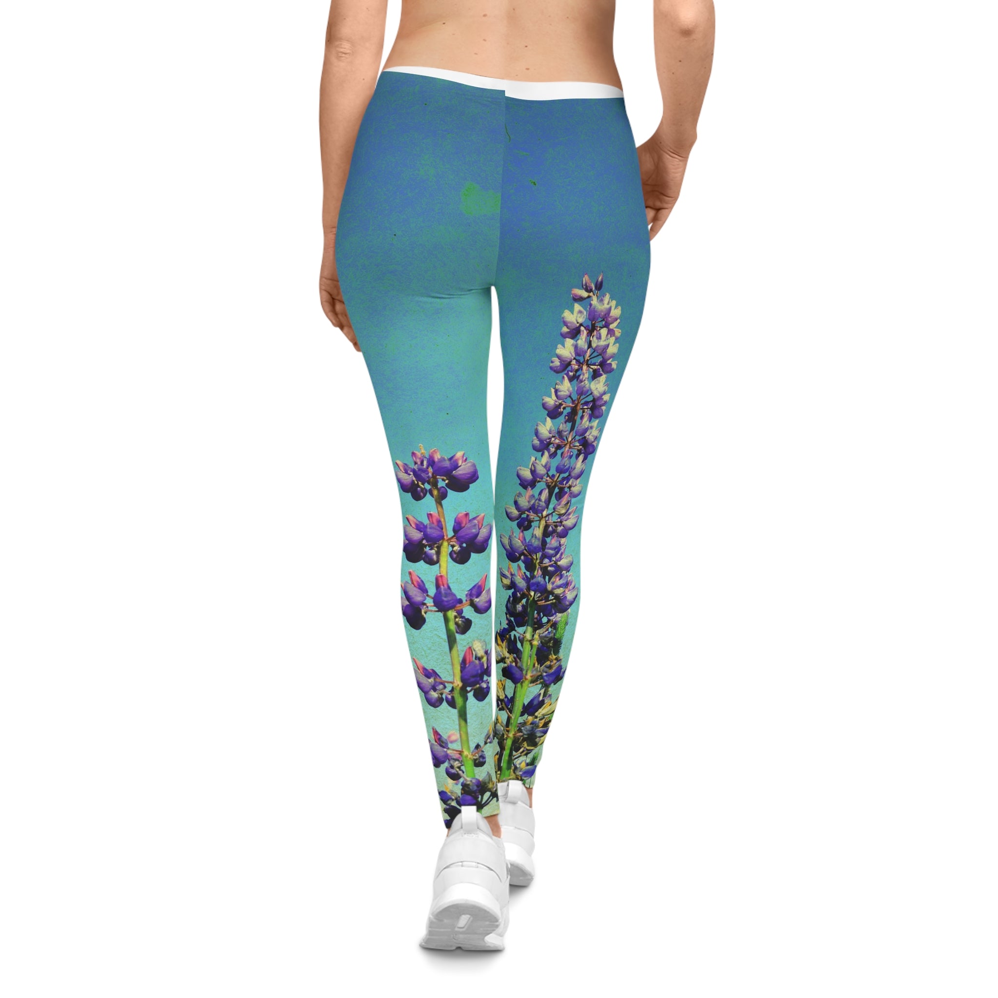 Lupine Meadow Leggings — Floral Blue Gradient All-Over Print